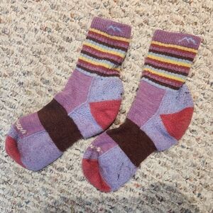 Darn Tough Women's Micro-Crew Cushion Hiking Socks Striped Purple Blue Medium